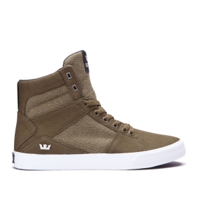 Mens Supra High Top Shoes ALUMINUM Olive/white | AU-20007